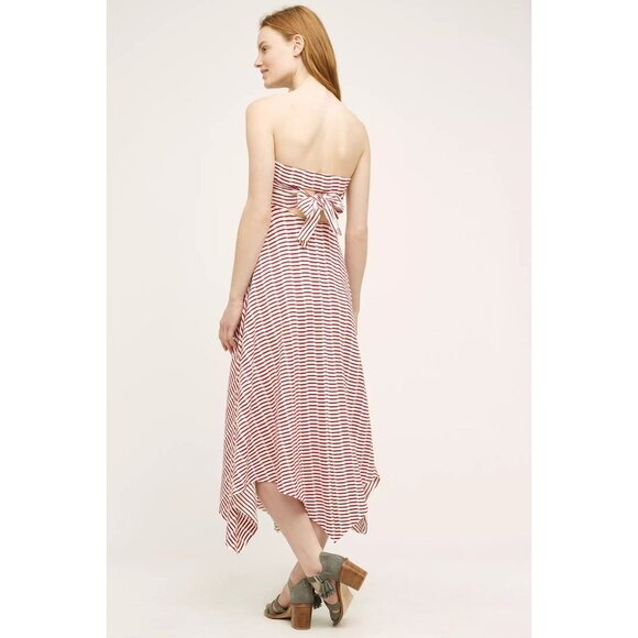 Anthropologie Maeve Caleta Strapless Red White Striped Handkerchief Hem Dress M - Picture 8 of 9